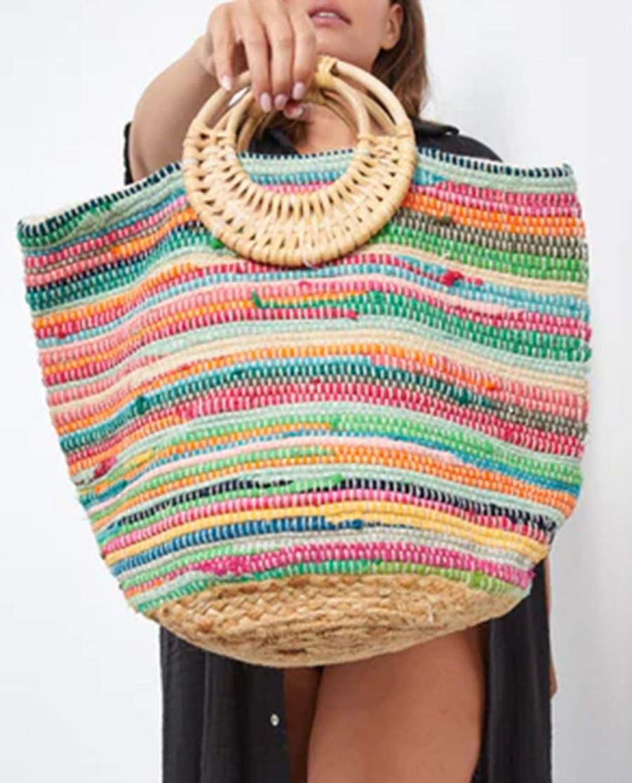 Accessories Gottex Accessories | Gottex Handled Straw Bag Gottex Multicolor Stripes