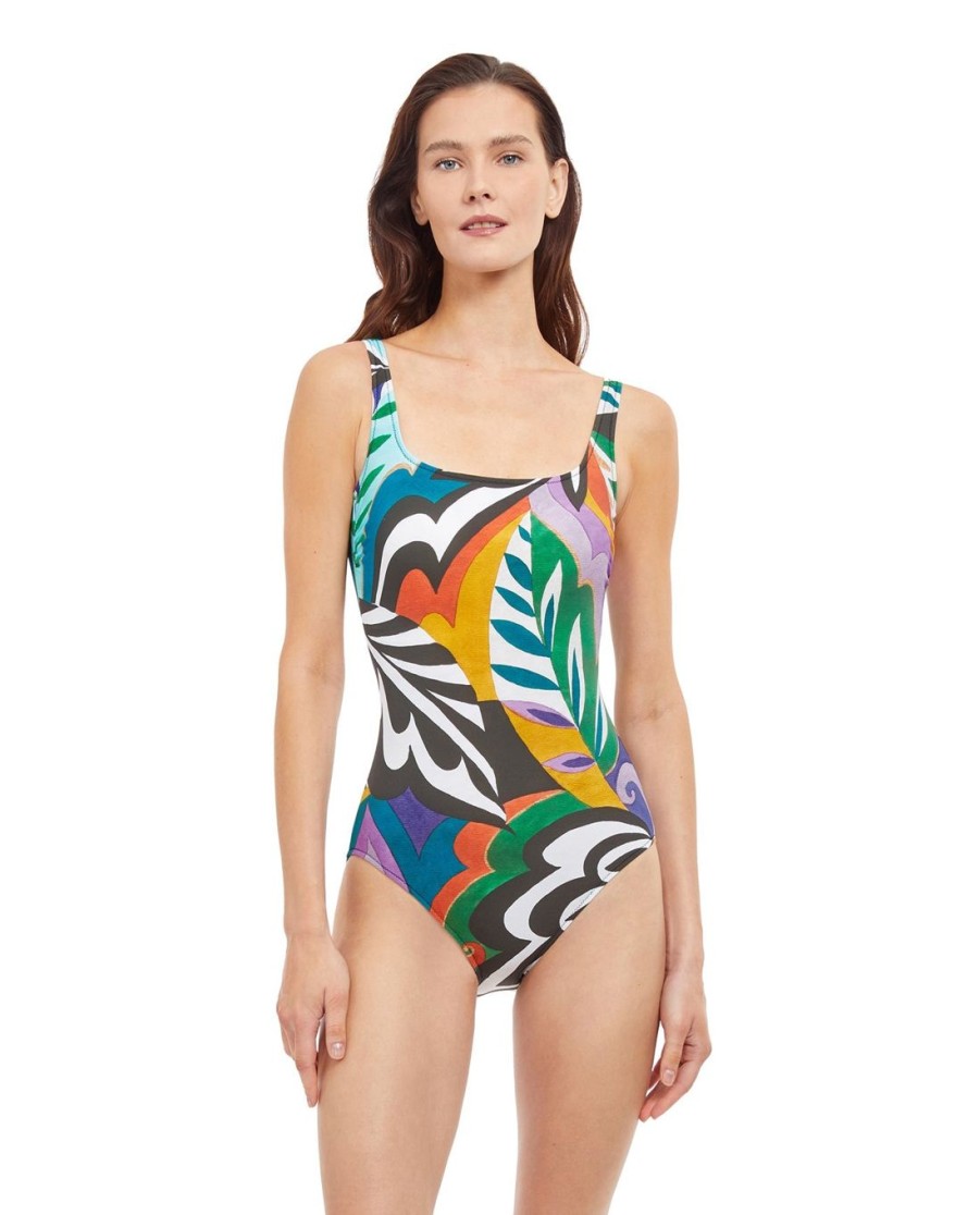 One Pieces Gottex | Full Coverage Square Neck One Piece Swimsuit Gottex Tribal Art