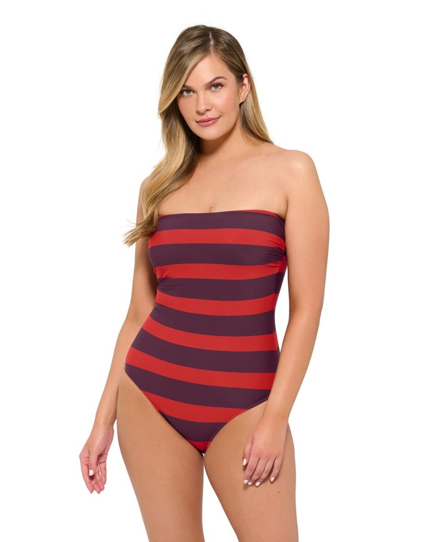 D-G Cup Gottex | Gottex Roses Are Red Dd-Cup Bandeau One Piece Swimsuit