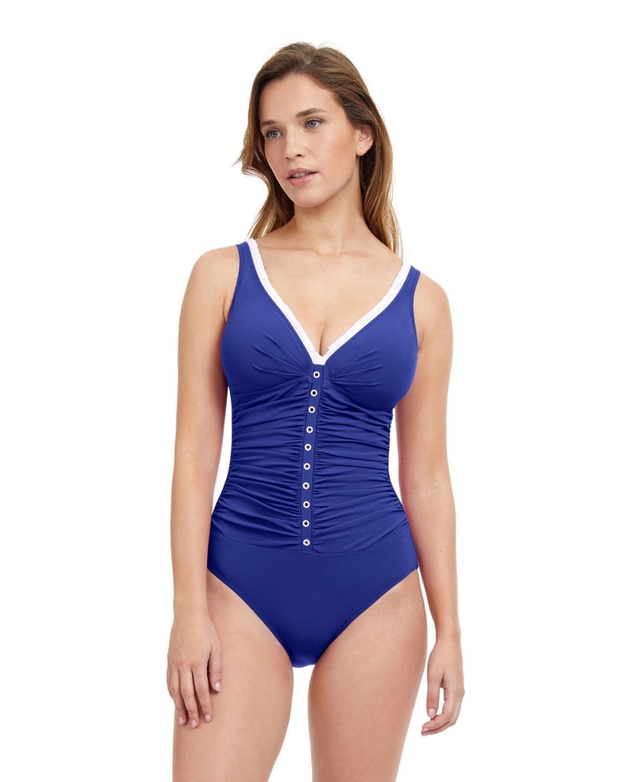 D-G Cup Profile by Gottex | Profile By Gottex French Pleats D-Cup V-Neck Shirred One Piece Swimsuit