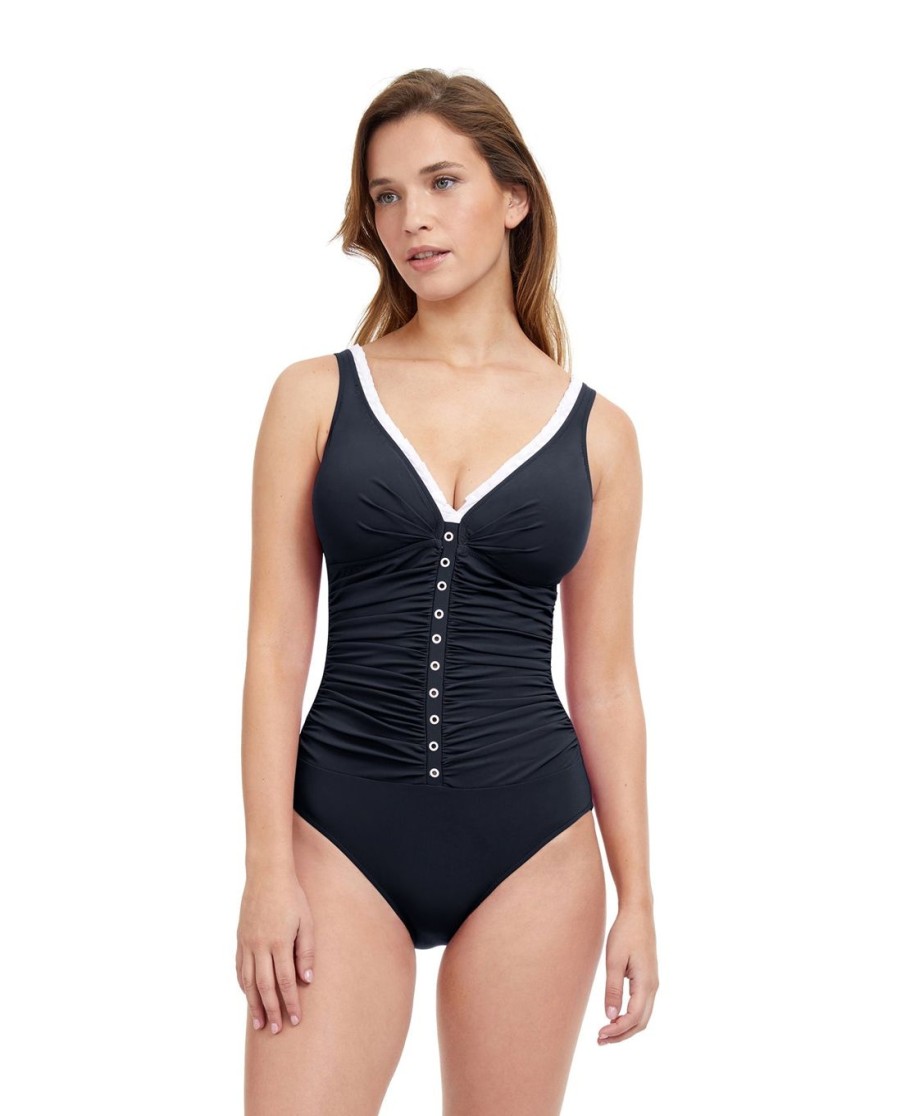 D-G Cup Profile by Gottex | Profile By Gottex French Pleats D-Cup V-Neck Shirred One Piece Swimsuit