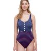 One Pieces Gottex | Gottex Chic Nautique Round Neck One Piece Swimsuit Gottex Chic Nautique Navy And Red