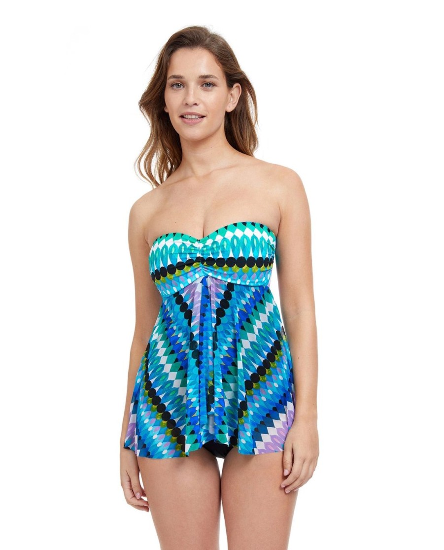 One Pieces Profile by Gottex | Profile By Gottex Moroccan Escape Bandeau Strapless Flyaway One Piece Swimsuit Profile Moroccan Escape Blue