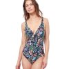 One Pieces Profile by Gottex | Profile By Gottex Flora Tie Front Underwire V-Neck One Piece Swimsuit Profile Flora Black