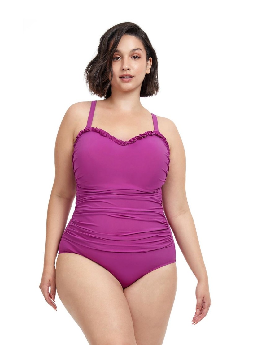 Plus Size Profile by Gottex | Profile By Gottex Frill Me Plus Size One Piece Swimsuit Profile Frill Me Warm Violet