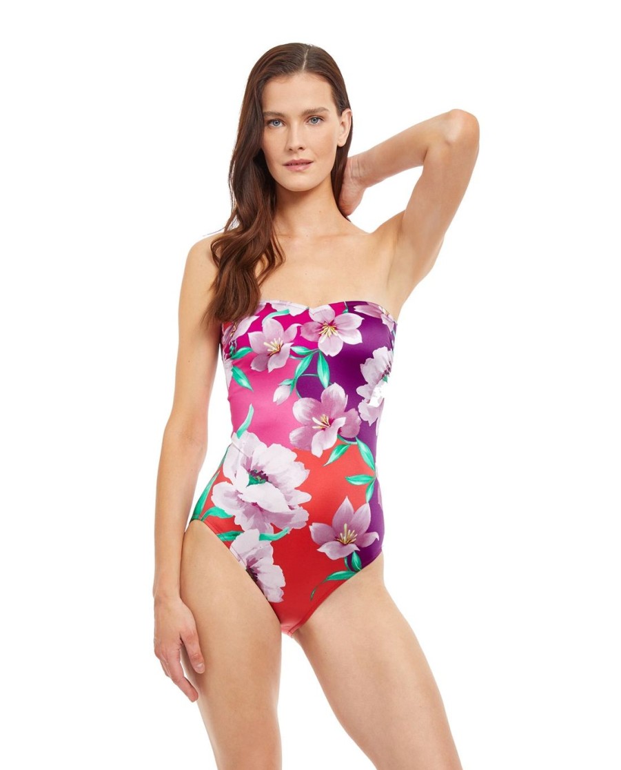 One Pieces Gottex | Gottex Bella Rose Shaped Bandeau One Piece Swimsuit