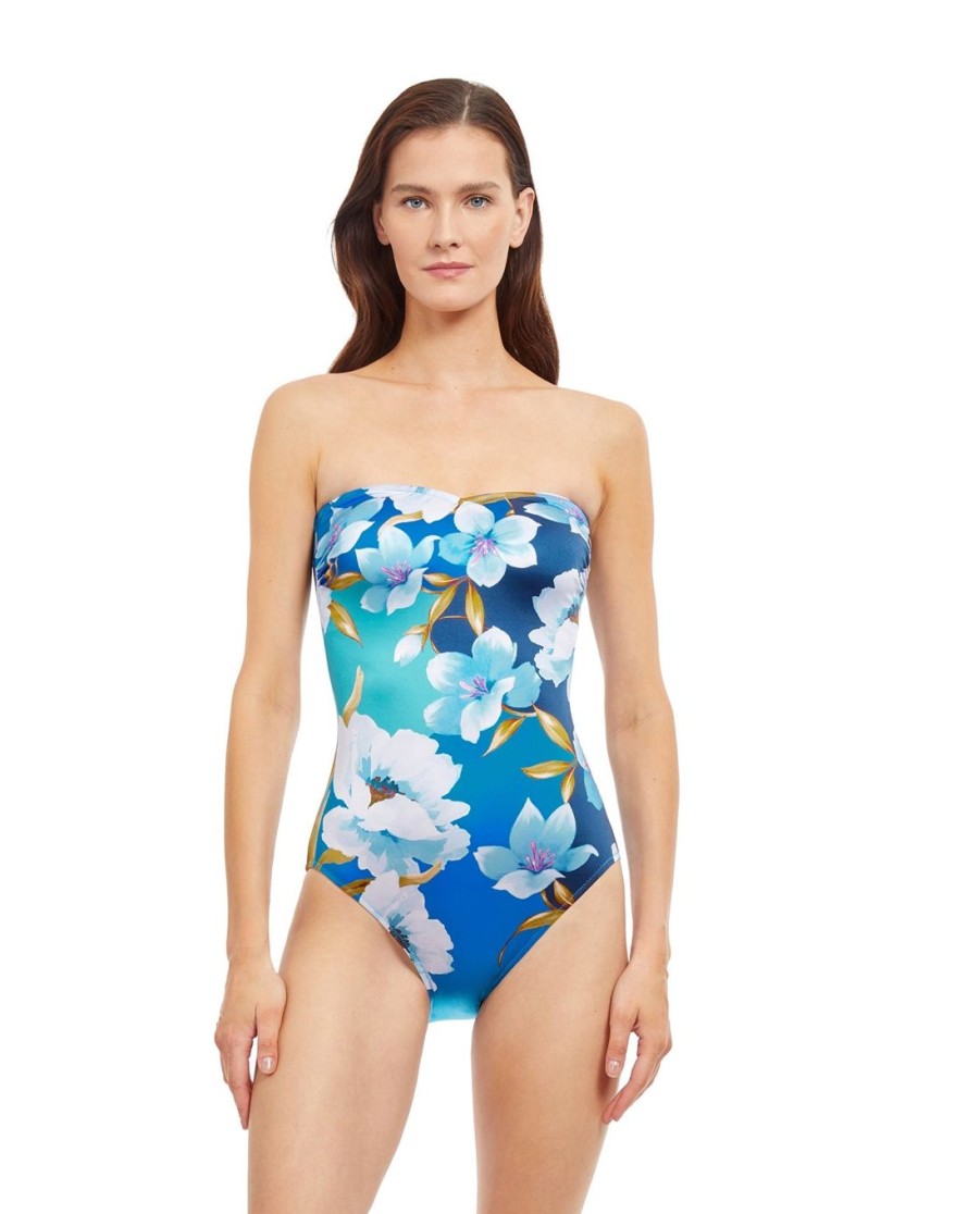 One Pieces Gottex | Gottex Bella Rose Shaped Bandeau One Piece Swimsuit