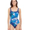 One Pieces Gottex | Gottex Wild Flower Full Coverage Square Neck One Piece Swimsuit