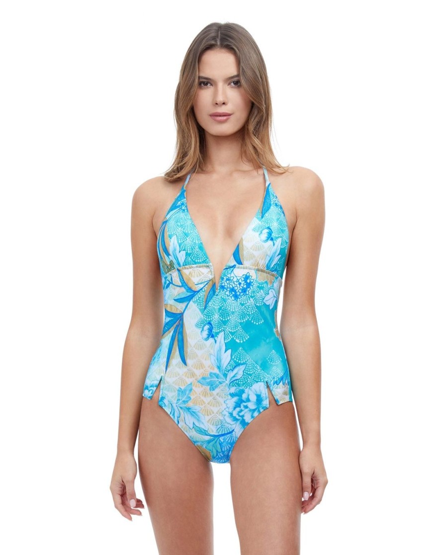 One Pieces Gottex | Gottex Golden Era Halter Triangle One Piece Swimsuit Gottex Golden Era Blue