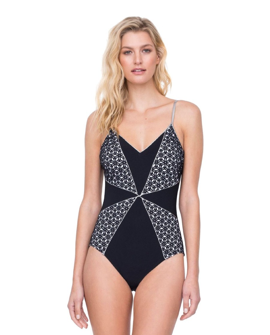 One Pieces Gottex | Full Coverage V-Neck Lingerie High Back One Piece Swimsuit Gottex Prism