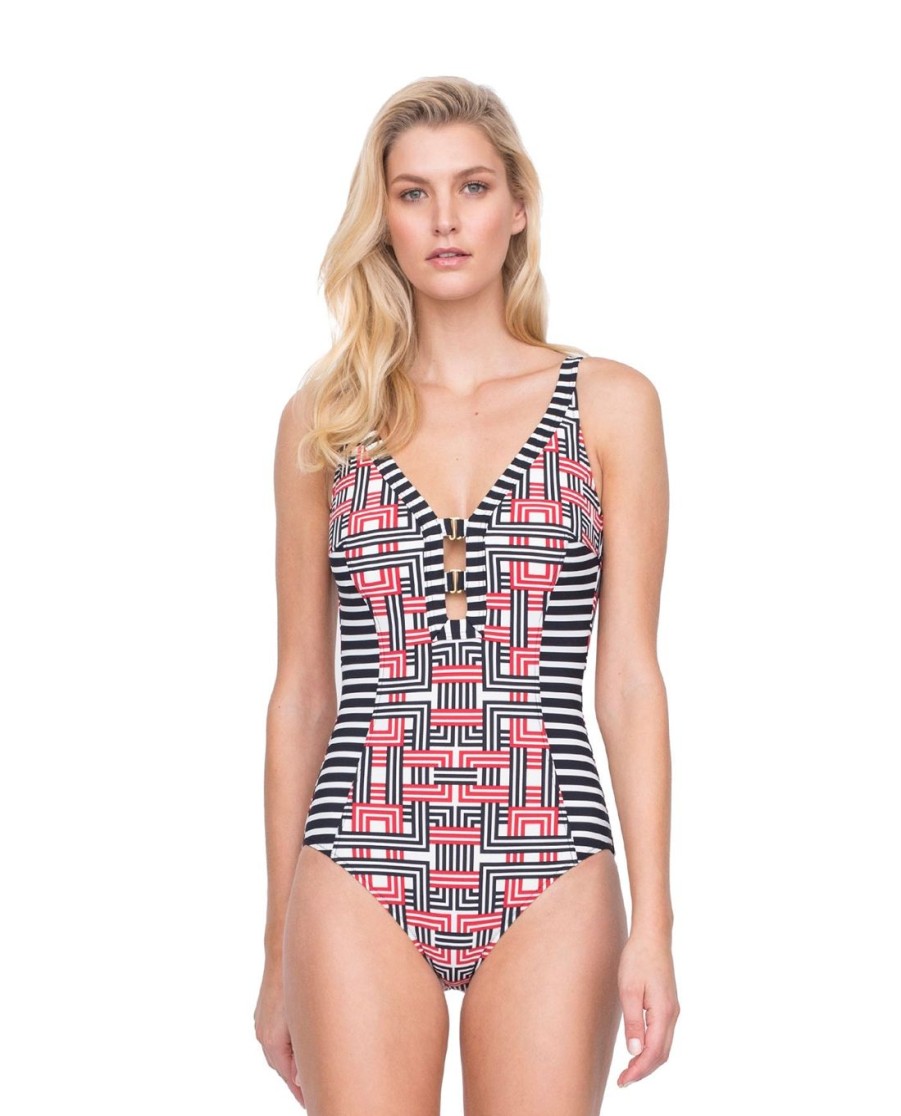 One Pieces Gottex | V-Neck One Piece Swimsuit Gottex Retro Chic