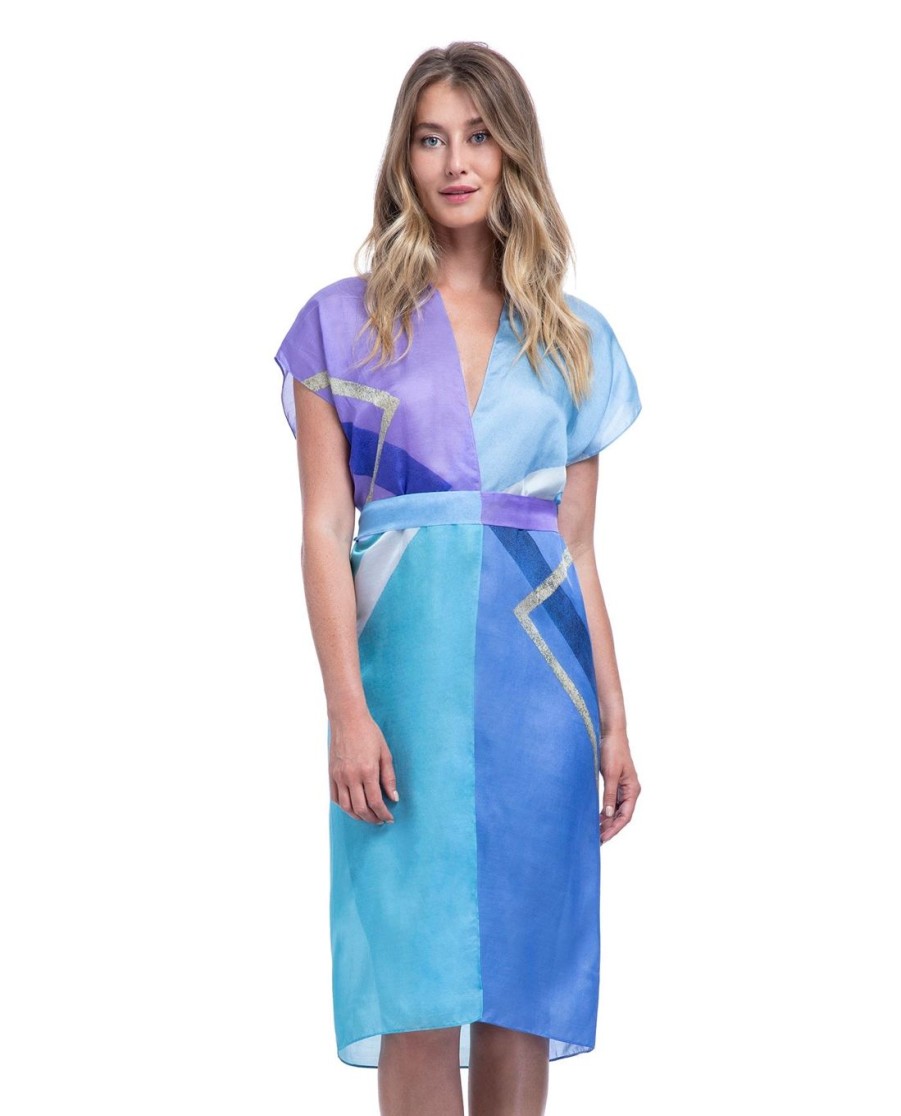 Cover Ups Gottex | Gottex Modern Art Belted Kimono Cover Up Gottex Modern Art Blue