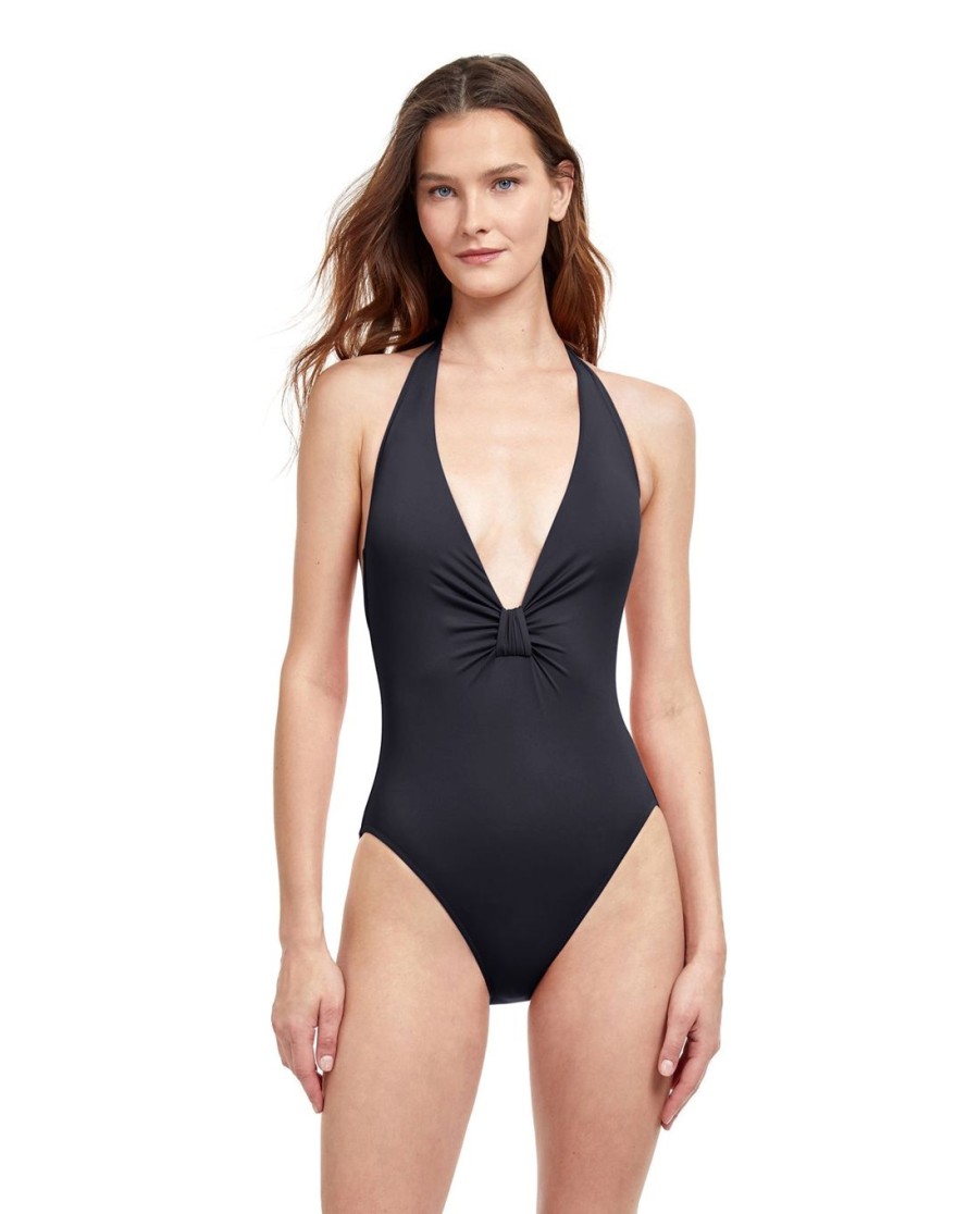 One Pieces Gottex | Gottex Liv Deep Plunge Halter One Piece Swimsuit