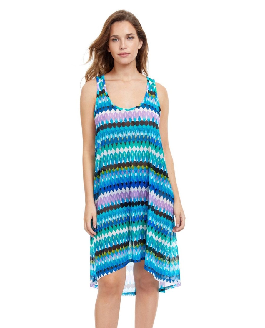 Cover Ups Profile by Gottex | Profile By Gottex Moroccan Escape High Low Mesh Beach Dress Cover Up Profile Moroccan Escape Blue