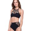 Bikinis Gottex | Queen Of Egypt Mesh Embroidered High Neck Velvet Bikini Top And Bottom Set Gottex Cleopatra