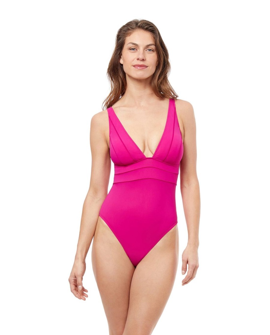 One Pieces Profile by Gottex | Profile By Gottex Phoebe Deep V-Neck One Piece Swimsuit Profile Phoebe Fuchsia