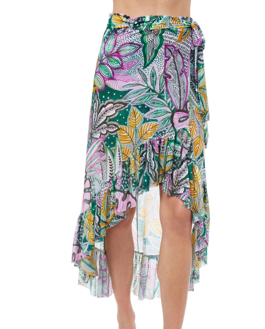 Cover Ups Profile by Gottex | Profile By Gottex Tropic Boom Ruffled High Low Mesh Cover Up Wrap Skirt