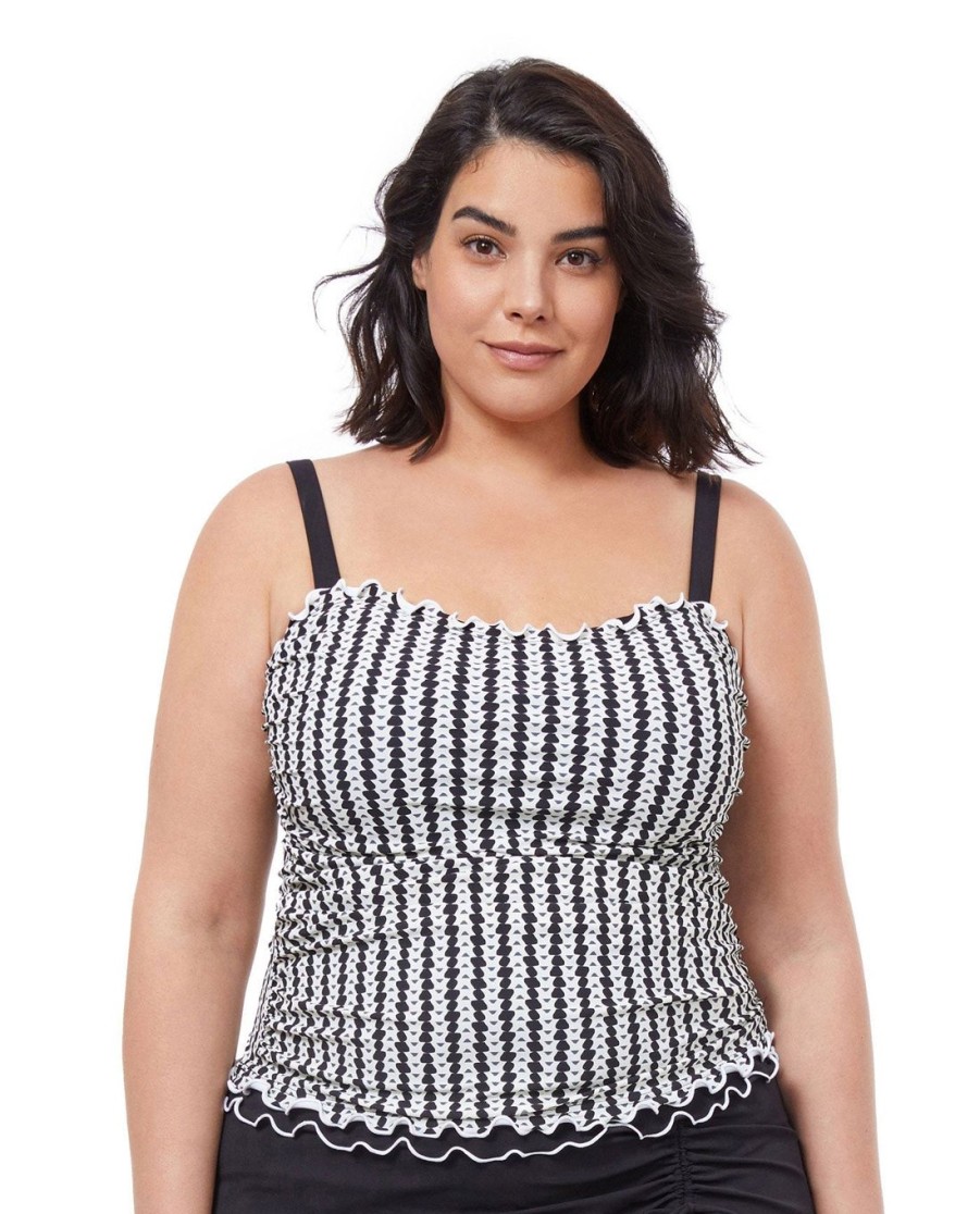 Plus Size Profile by Gottex | Profile By Gottex Enya Plus Size Shirred Underwire Tankini Top Profile Enya Black And White