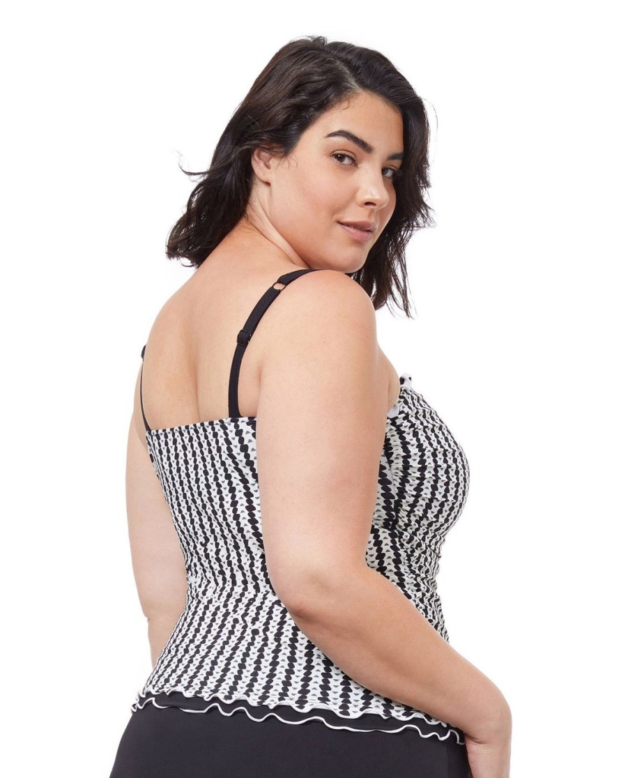 Plus Size Profile by Gottex | Profile By Gottex Enya Plus Size Shirred Underwire Tankini Top Profile Enya Black And White