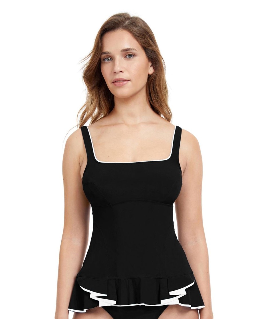 D-G Cup Profile by Gottex | Profile By Gottex Belle Curve D-Cup Scoop Neck Underwire Tankini Top Profile Belle Curve Black And White