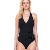 One Pieces Gottex | Gottex Au Naturel Halter Surplice Side Bow One Piece Swimsuit Gottex Au Naturel Black