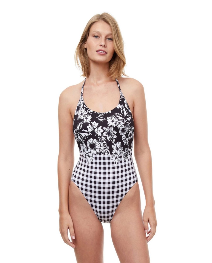 One Pieces Gottex Luma | Luma Retro Glow Retro Halter One Piece Swimsuit Luma Retro Glow Black And White