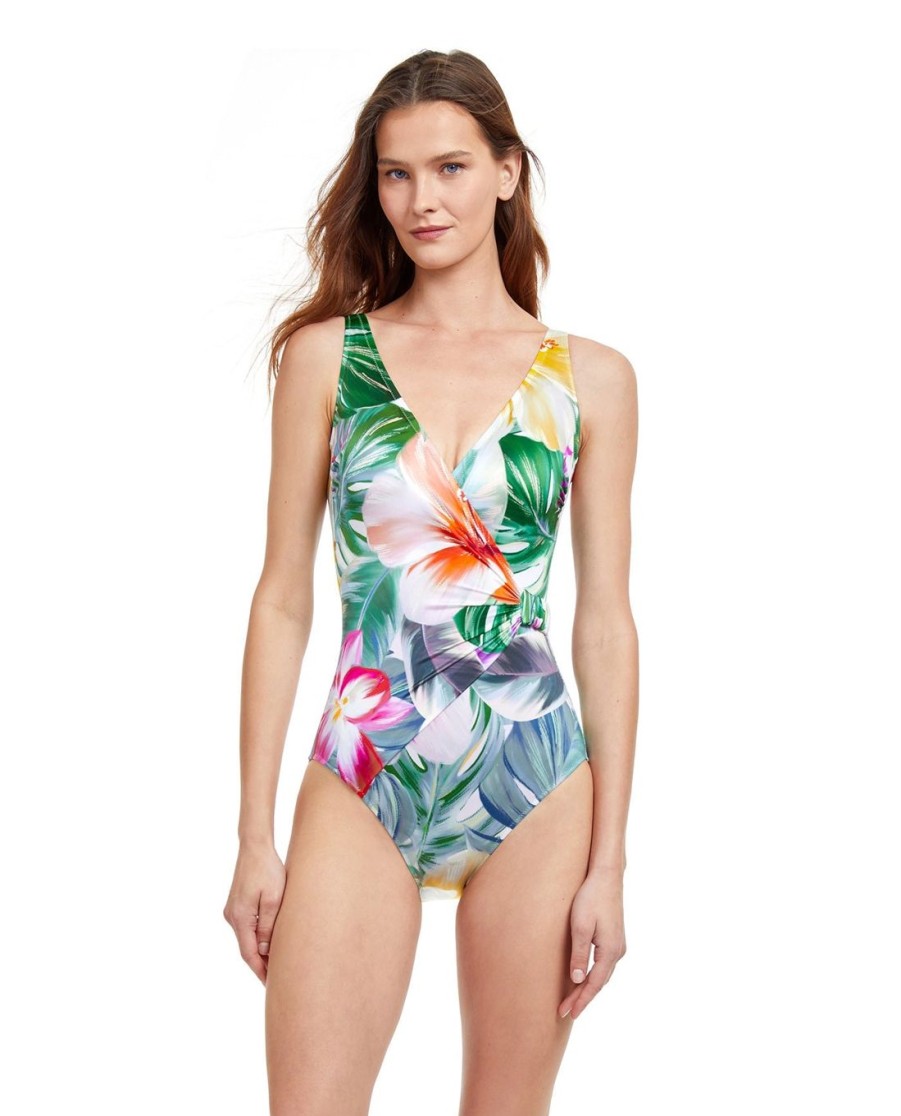 One Pieces Gottex | Full Coverage Surplice One Piece Swimsuit Gottex Bora Bora