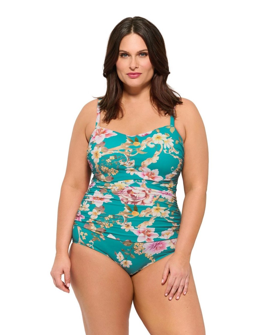 Plus Size Gottex | Gottex Hitachi Plus Size Scoop Neck Shirred One Piece Swimsuit Gottex Hitachi Light Turquoise