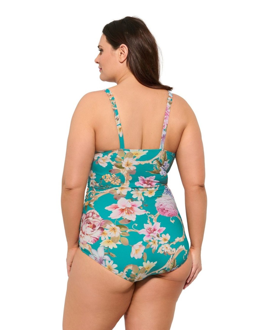 Plus Size Gottex | Gottex Hitachi Plus Size Scoop Neck Shirred One Piece Swimsuit Gottex Hitachi Light Turquoise