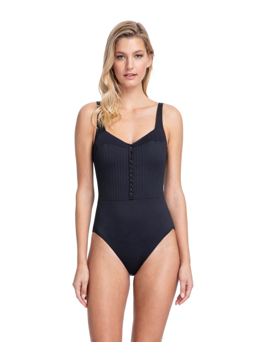 One Pieces Gottex | Gottex Bardot Full Coverage Square Neck High Back One Piece Swimsuit