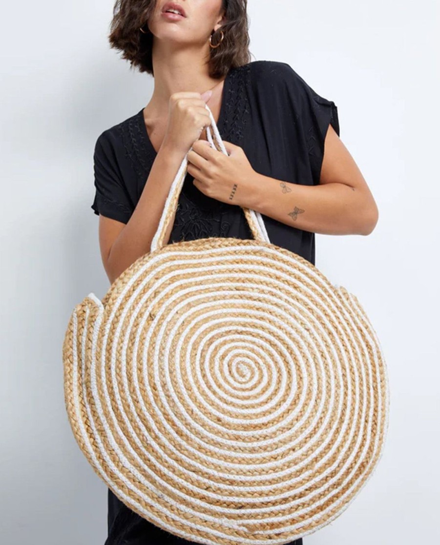 Accessories Gottex Accessories | Gottex Large Round Bag Gottex Natural With White Spiral