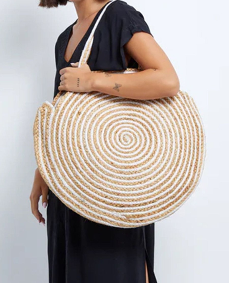 Accessories Gottex Accessories | Gottex Large Round Bag Gottex Natural With White Spiral