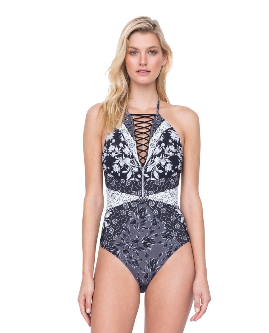 One Pieces Gottex | Lace High Neck Halter One Piece Swimsuit Gottex Camellia