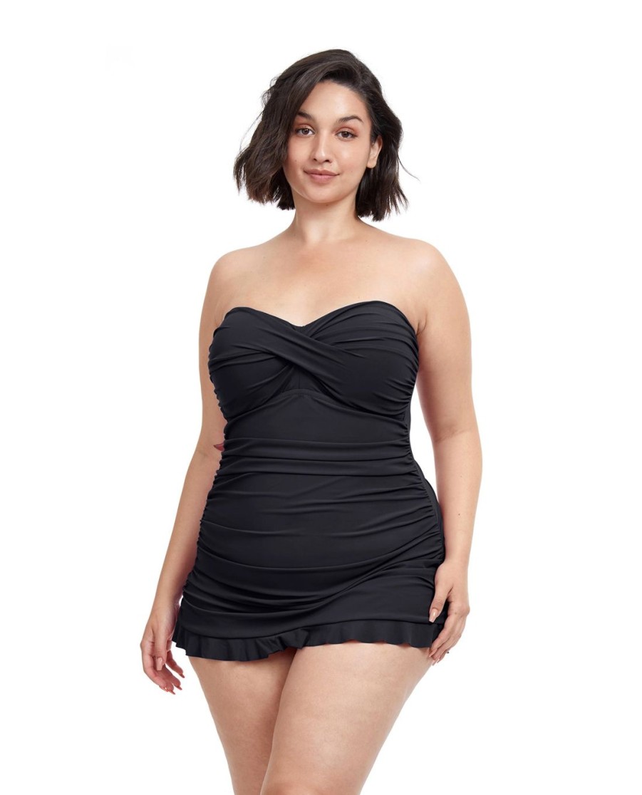 Plus Size Profile by Gottex | Profile By Gottex Tutti Frutti Plus Size Cross Over Bandeau Strapless Swimdress