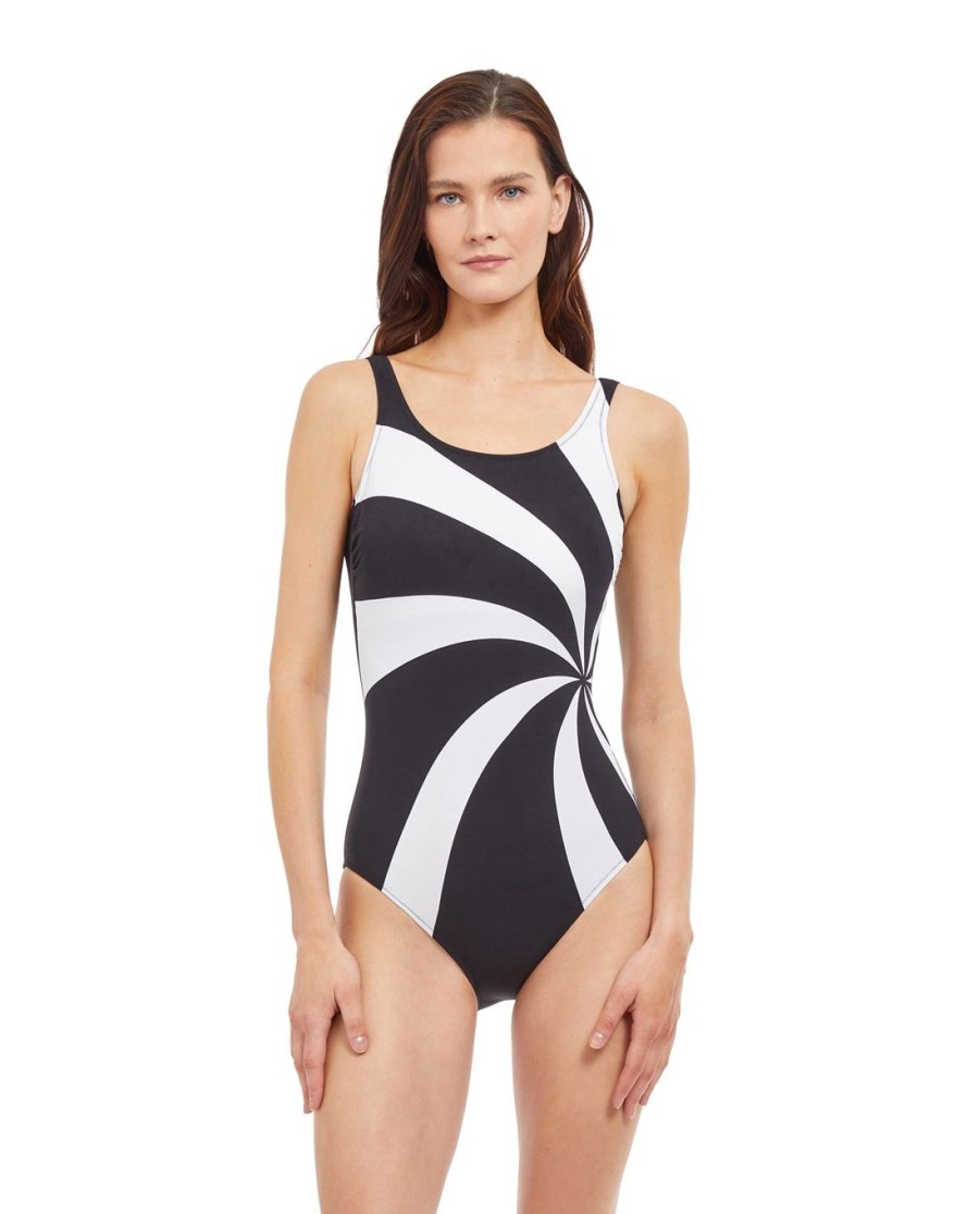 One Pieces Gottex | Gottex Timeless Mastectomy High Neck One Piece Swimsuit Gottex Timeless Black And White