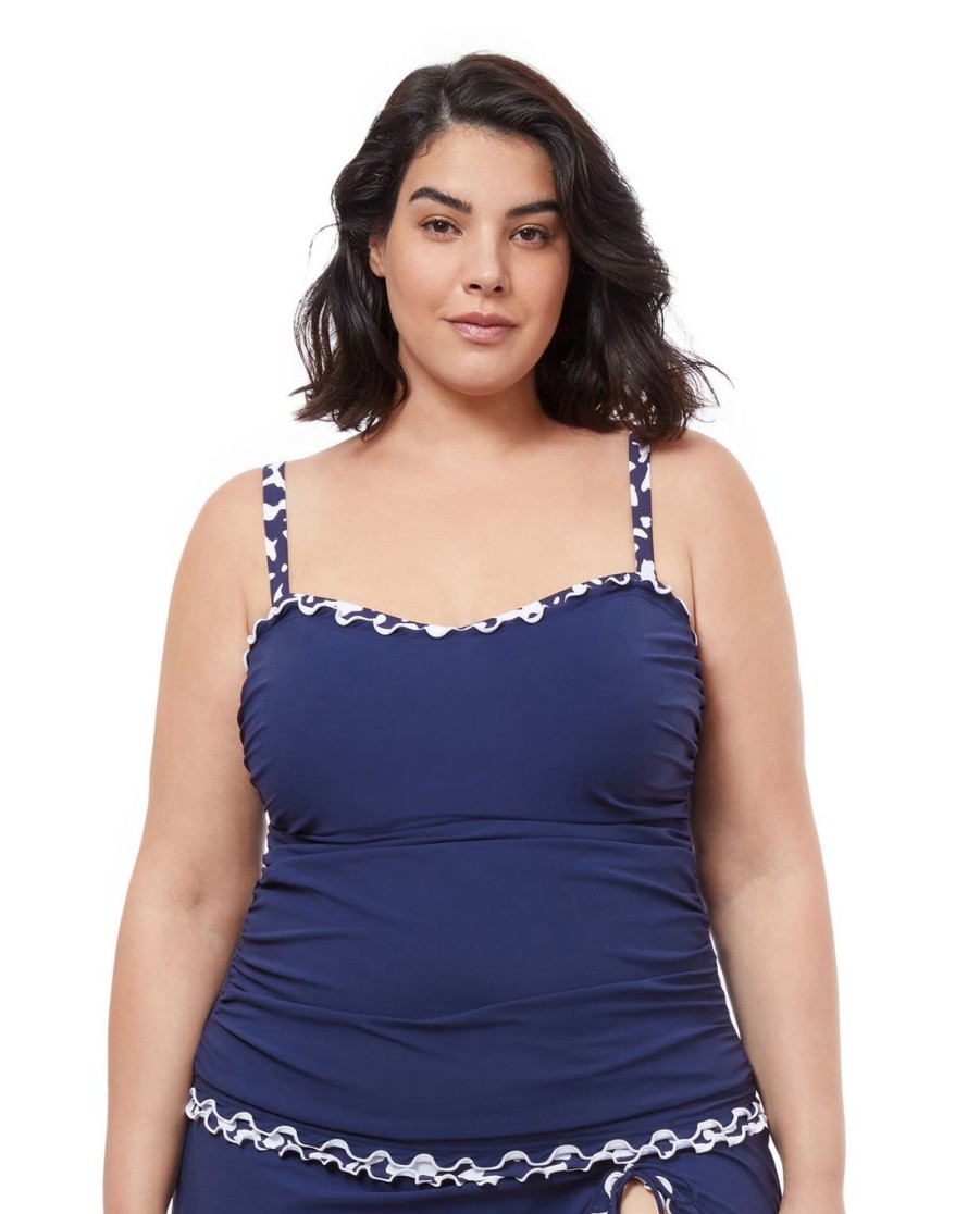 Plus Size Profile by Gottex | Profile By Gottex Pop Floras Plus Size Shirred Underwire Tankini Top Profile Pop Flower Navy