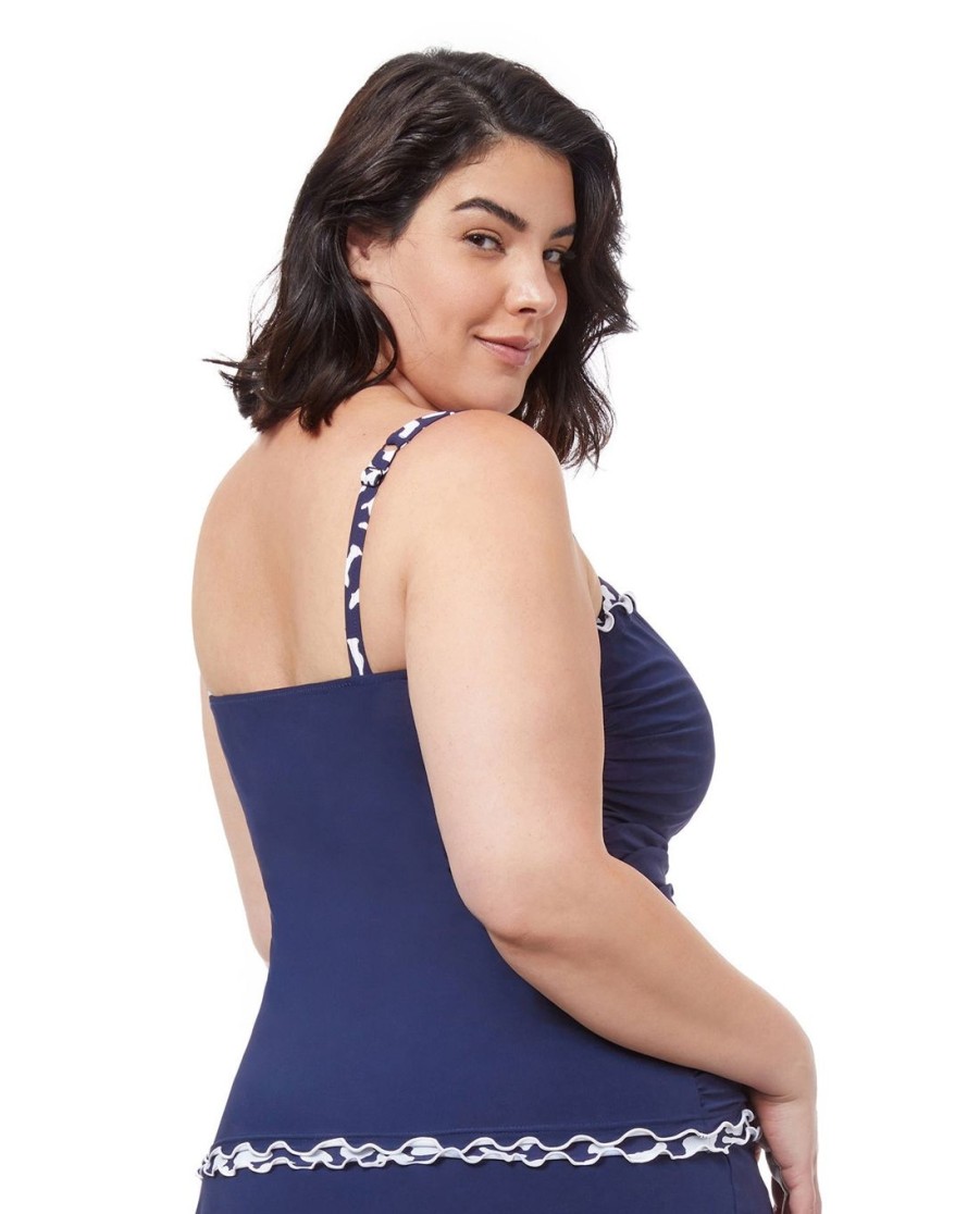 Plus Size Profile by Gottex | Profile By Gottex Pop Floras Plus Size Shirred Underwire Tankini Top Profile Pop Flower Navy