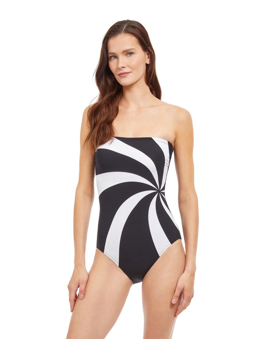 One Pieces Gottex | Gottex Timeless Bandeau Strapless One Piece Swimsuit Gottex Timeless Black And White