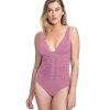 D-G Cup Profile by Gottex | Profile By Gottex Moto F-Cup Lace Up V-Neck Plunge Shirred One Piece Swimsuit