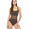 One Pieces Gottex | Gottex Onyx Square Neck One Piece Swimsuit Gottex Onyx Brown And Gold