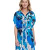 Cover Ups Gottex | Gottex Resortwear Floral Art Belted Cover Up Blouse Dress