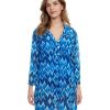 Cover Ups Profile by Gottex | Profile By Gottex Ocean Blues V-Neck Button Up Long Sleeve Mesh Tunic Profile Ocean Blues Blue