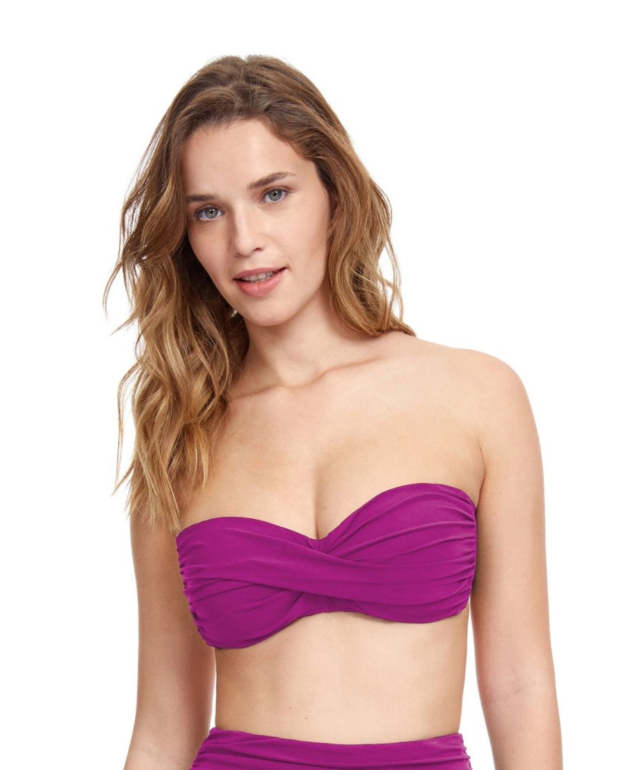 Bikinis Profile by Gottex | Profile By Gottex Tutti Frutti Bandeau Twist Front Bikini Top Profile Tutti Frutti Warm Violet