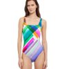 One Pieces Gottex | Full Coverage Square Neck One Piece Swimsuit Gottex Diagonal Dreams